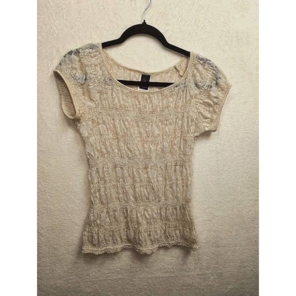Vintage Wrapper Lace Smocked Top Medium Cream Y2K Coquette Cottagecore Blouse